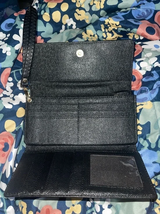 Michael Kors Black Leather Wristlet with Gold MK Medallion - Picture 4 of 6